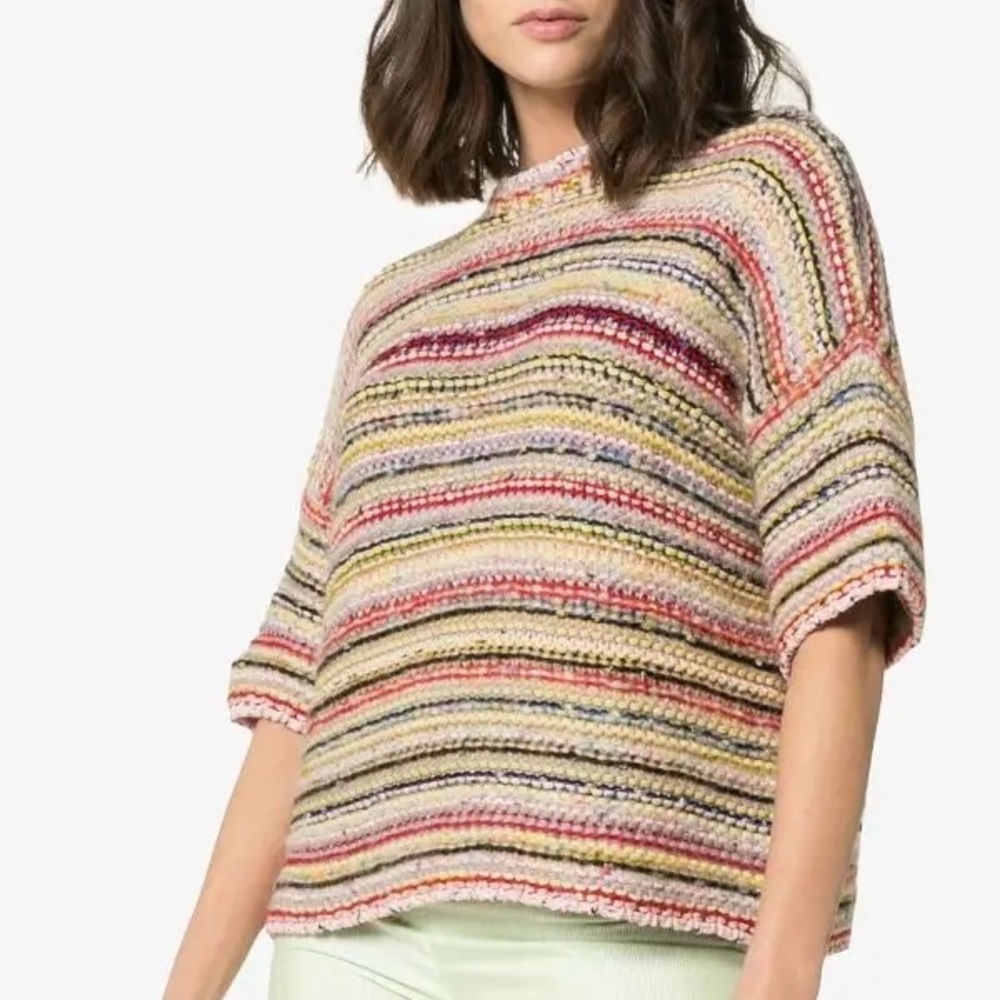 Ganni Multicolor Striped Knit Sweater - Cream, Pink, Yellow, Black